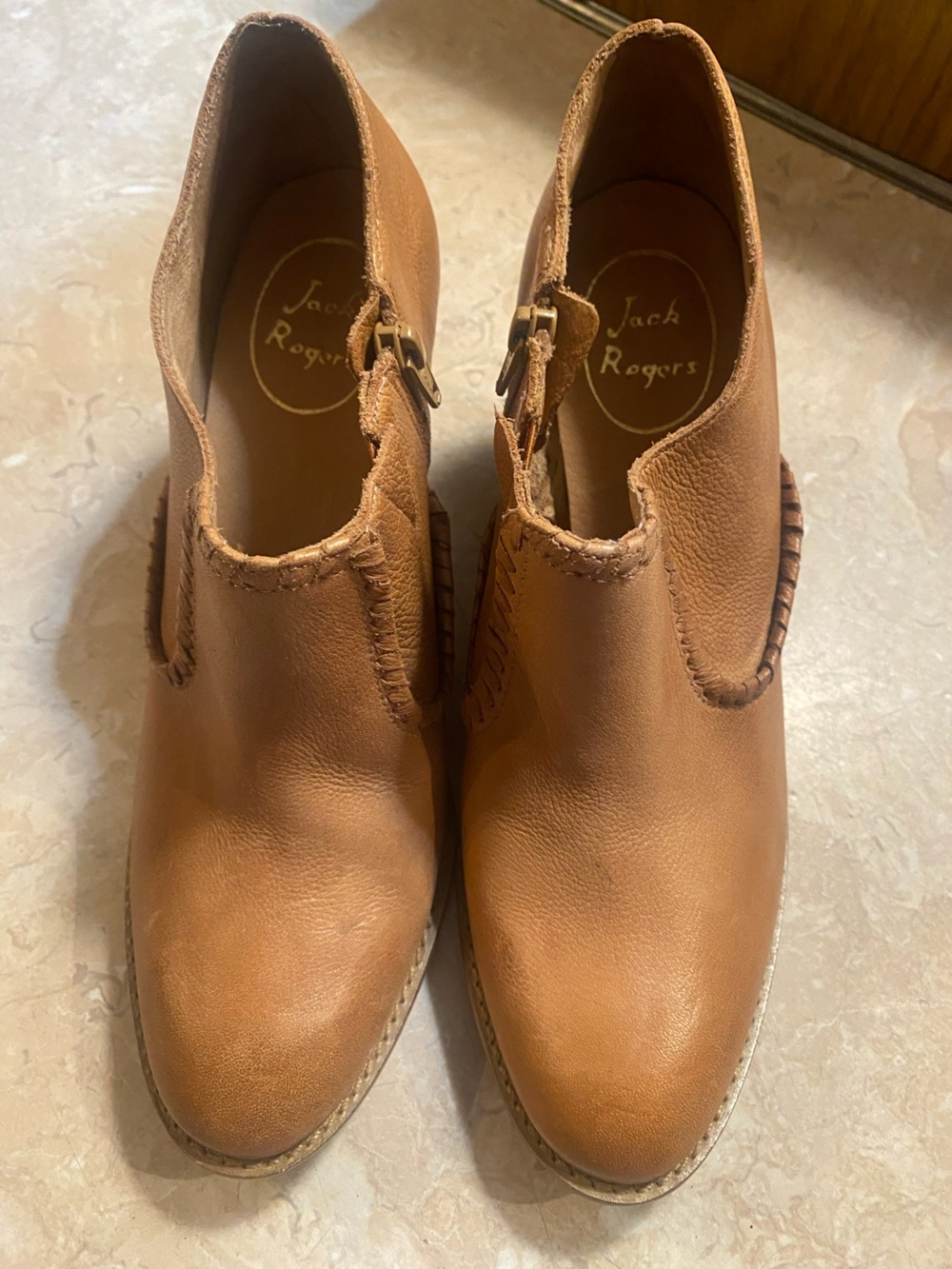 Jack Rogers Tan Leather Ankle Booties with Side Buckle